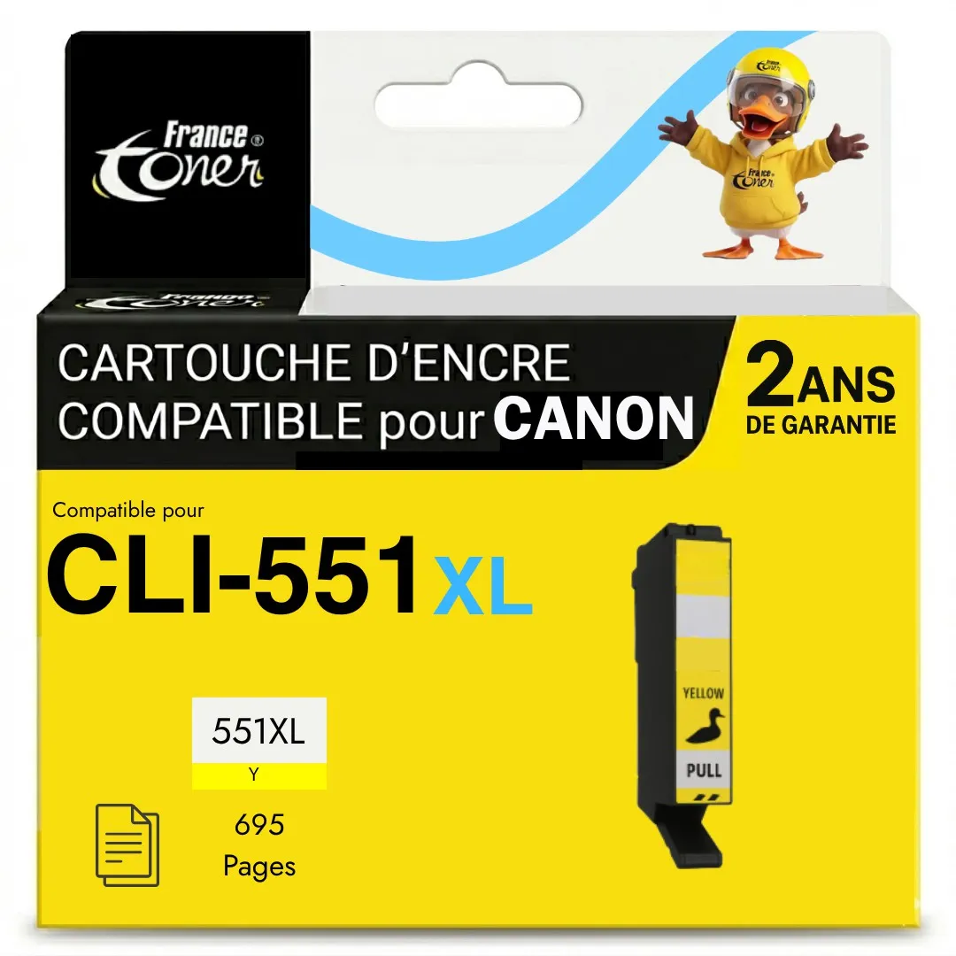 Cartouche d'encre FranceToner équivalent à CANON CLI551YXL (6446B001) - JAUNE - Format XL