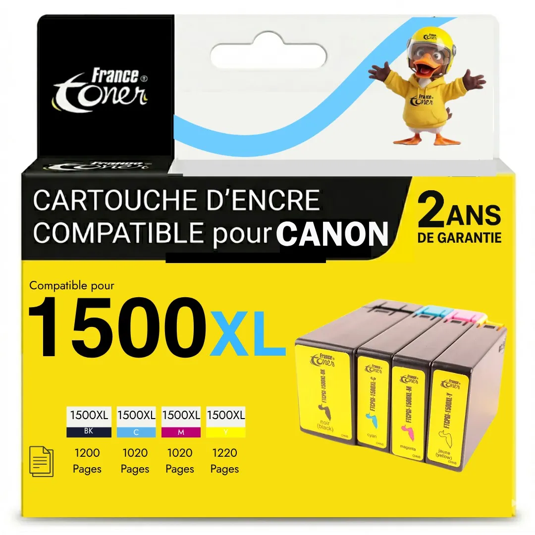 Pack de 4 cartouches d'encre FranceToner équivalent à CANON PGI-1500XL_BKCMY (9182B010) - 4 COULEURS - Format XL