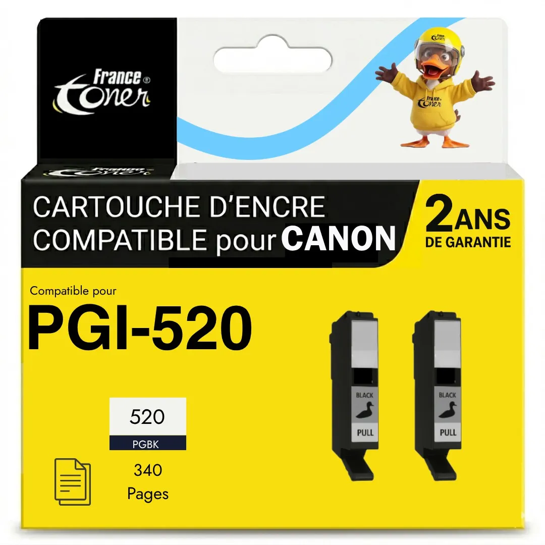 Pack de 2 cartouches d'encre FranceToner équivalent à CANON PGI-520PGBK (2932B009) - NOIR - Format Standard
