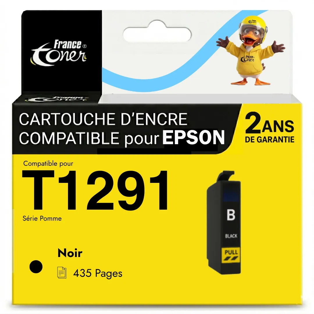 Cartouche d'encre FranceToner équivalent à EPSON T1291 Série Pomme (C13T12914012) - NOIR - Format XL