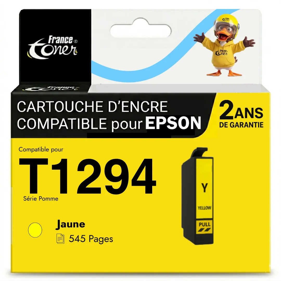 Cartouche d'encre FranceToner équivalent à EPSON T1294 Série Pomme (C13T12944012) - JAUNE - Format XL