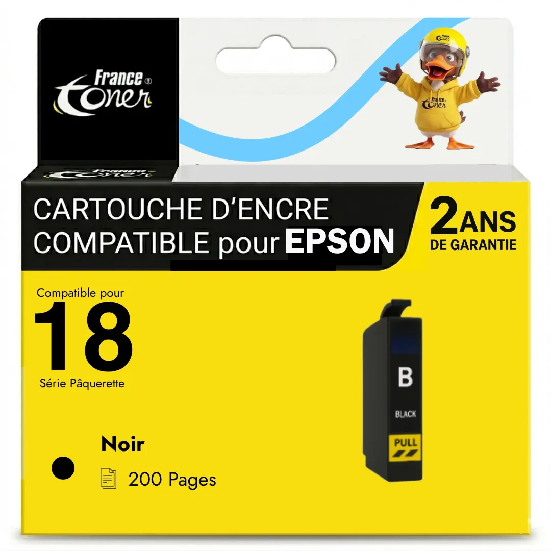Cartouche d'encre FranceToner équivalent à EPSON 18 Série Pâquerette (C13T18014010) - NOIR - Format Standard