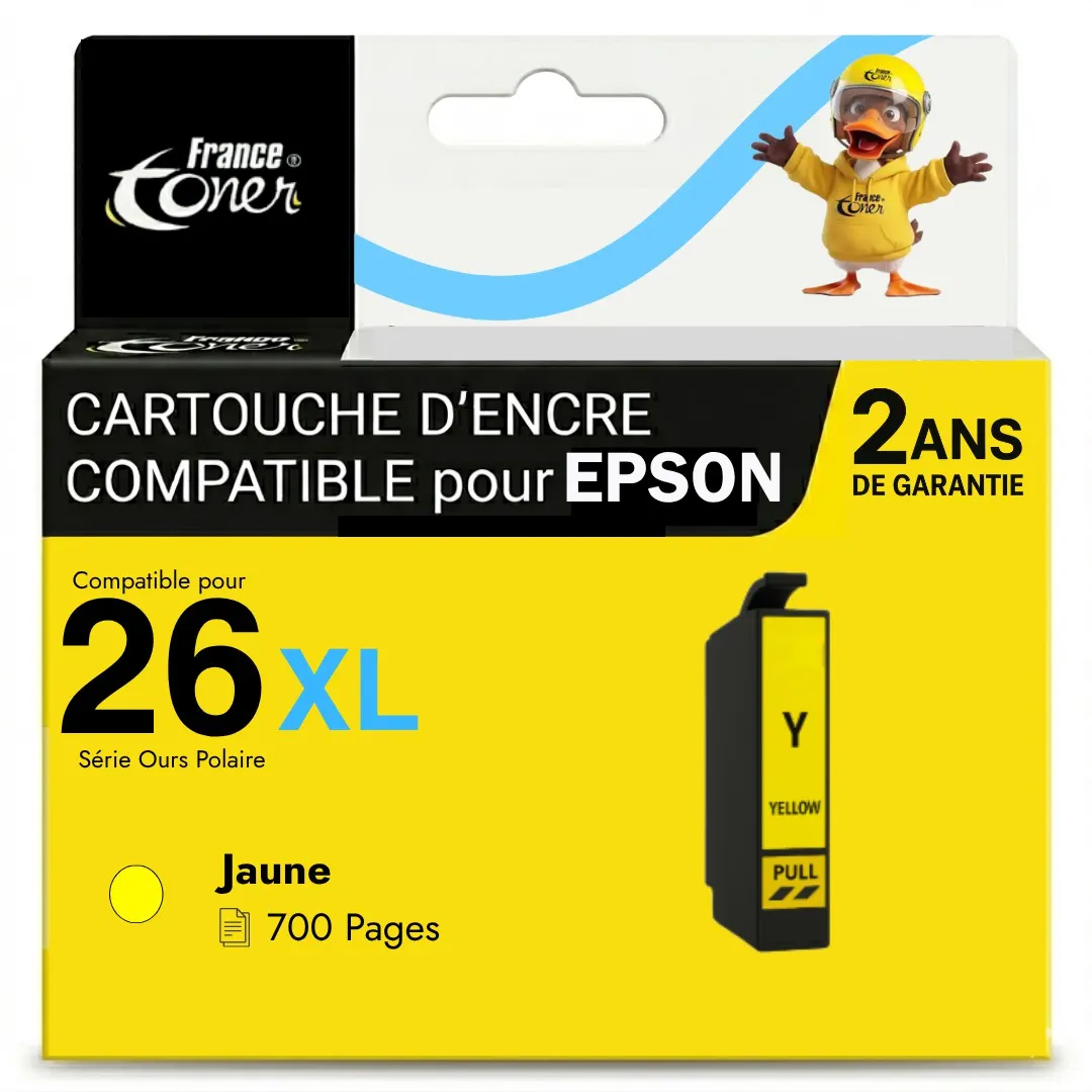 Cartouche d'encre FranceToner équivalent à EPSON 26XL Série Ours Polaire (C13T26344010) - JAUNE - Format XL