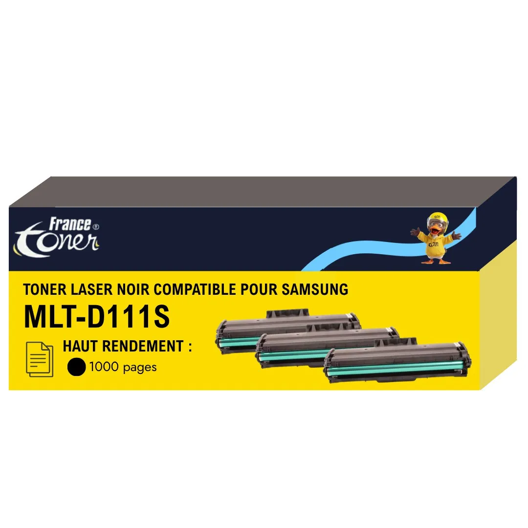 Pack de 3 toners FranceToner équivalent à SAMSUNG SU810A (MLT-D111S_X3) - NOIR - Format Standard