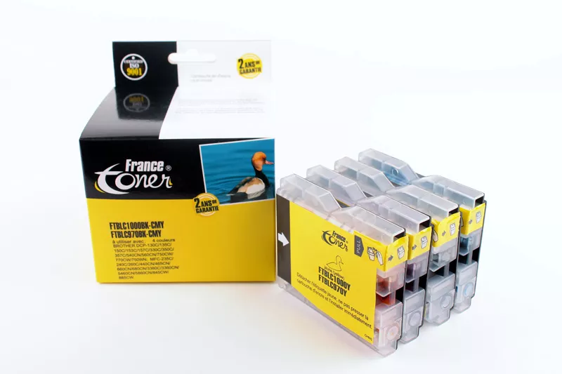 Pack de 4 cartouches d'encre FranceToner équivalent à BROTHER LC1000VALBP - 4 COULEURS - Format Standard