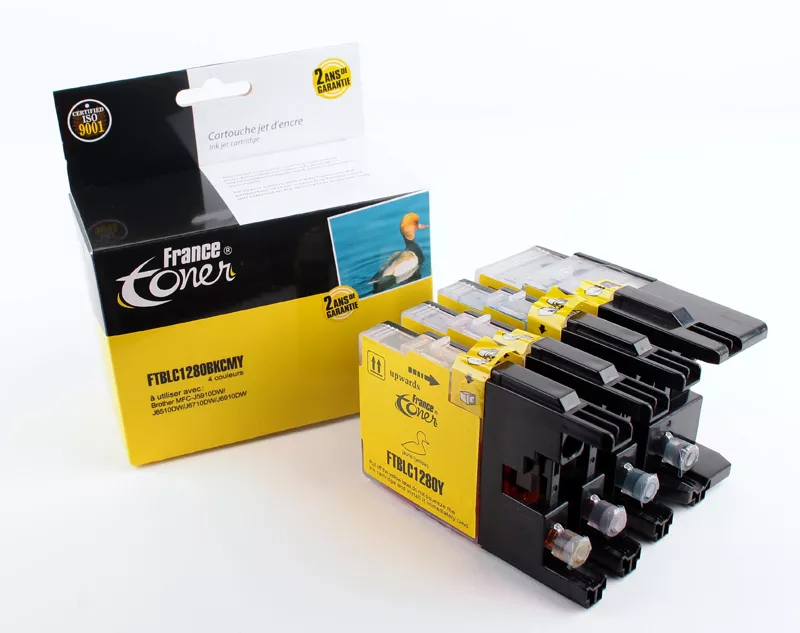Pack de 4 cartouches d'encre FranceToner équivalent à BROTHER LC-1280XL-VALBP - 4 COULEURS - Format XL