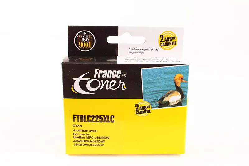 Cartouche d'encre FranceToner équivalent à BROTHER LC-225XLC - CYAN (bleu) - Format XL