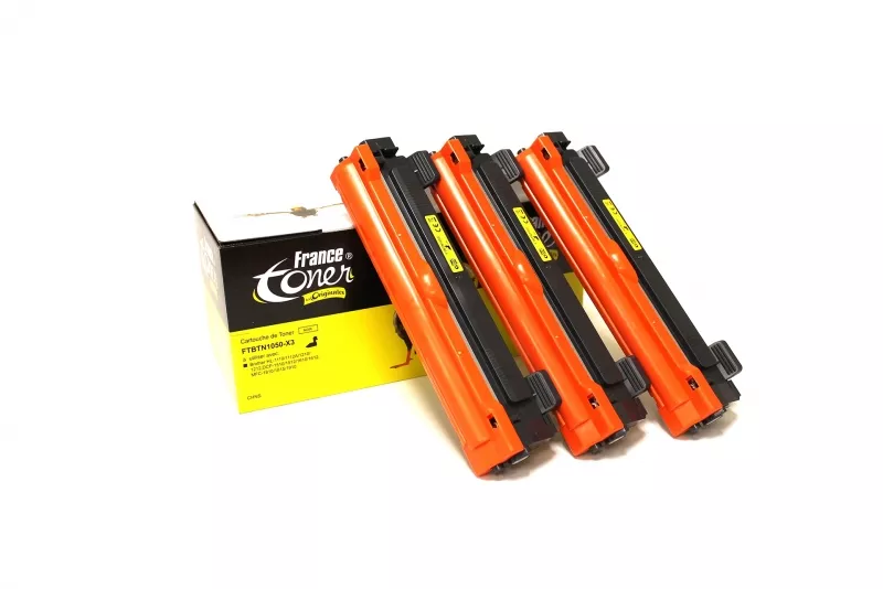 Pack de 3 toners FranceToner équivalent à BROTHER TN1050 (TN-1050-X3) - NOIR - Format Standard