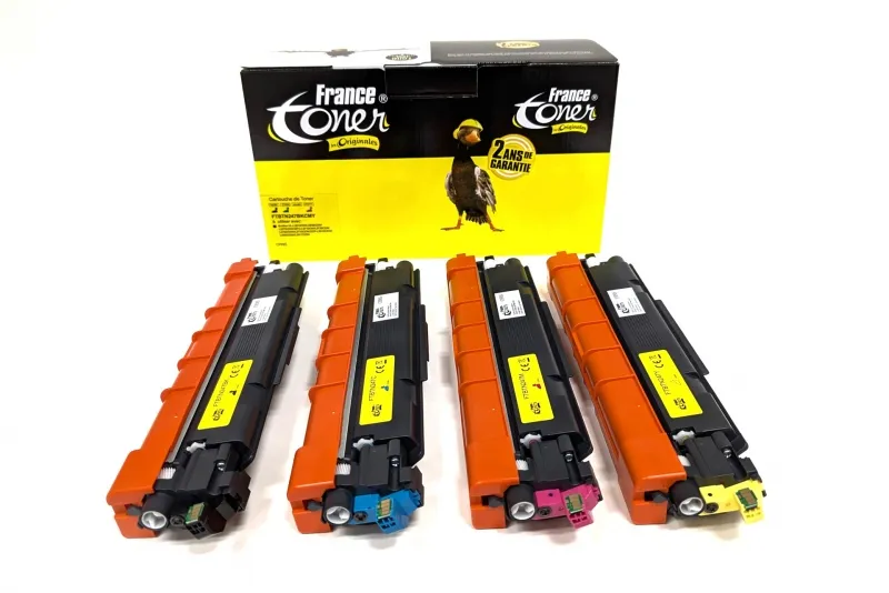 Pack de 4 toners FranceToner équivalent à BROTHER TN247-BKCMY - 4 COULEURS - Format Standard