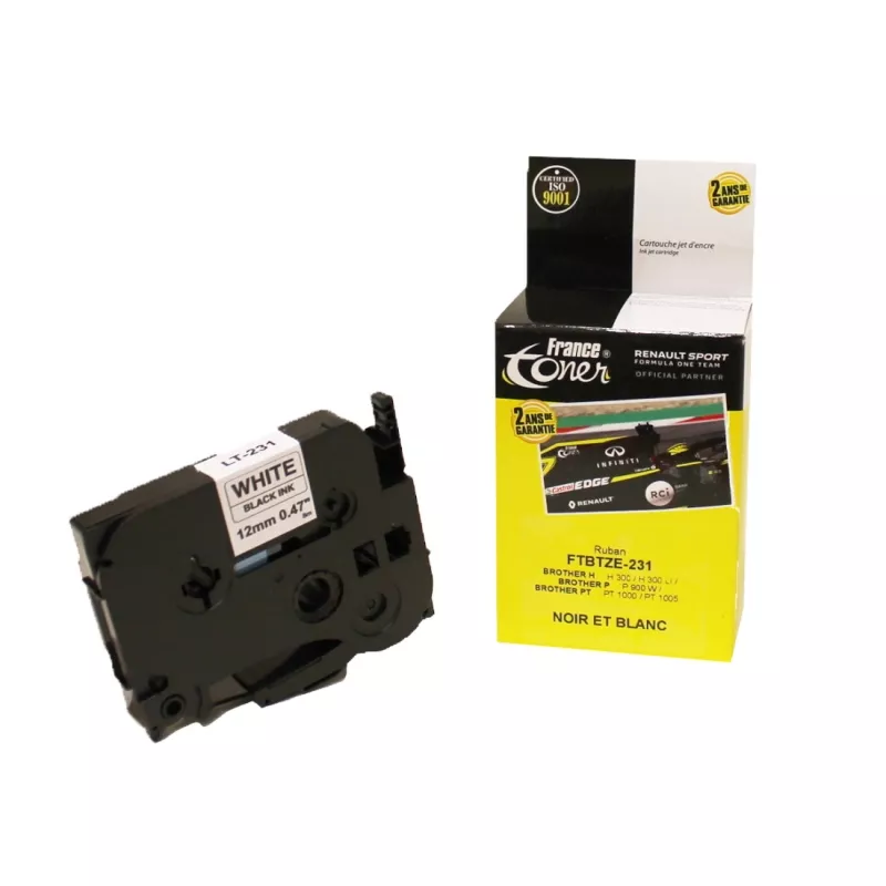 Ruban FranceToner équivalent à BROTHER TZE-231 (TZ231) - NOIR ET BLANC - Format Standard