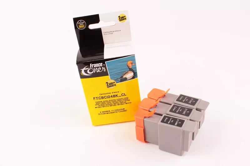 Pack de 2 cartouches d'encre FranceToner équivalent à CANON BCI-21BK BCI-21CL (BCI21BK-CL) - 4 COULEURS - Format Standard
