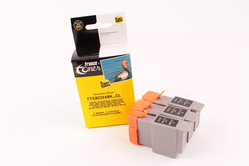 Pack de 2 cartouches d'encre FranceToner équivalent à CANON BCI-21BK BCI-21CL (BCI21BK-CL) - 4 COULEURS - Format Standard