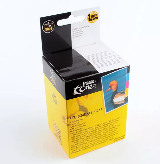 Pack de 3 cartouches d'encre FranceToner équivalent à CANON BCI-24BK BCI-24CL (BCI24BK-CL) - 4 COULEURS - Format Standard