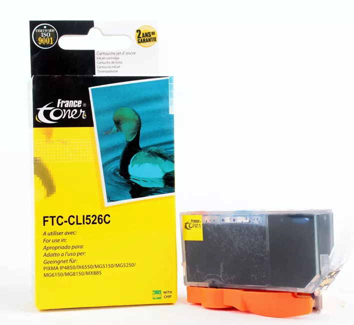 Cartouche d'encre FranceToner équivalent à CANON CLI526C (4541B001) - CYAN (bleu) - Format Standard