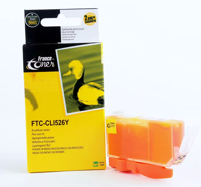 Cartouche d'encre FranceToner équivalent à CANON CLI526Y (4543B001) - JAUNE - Format Standard