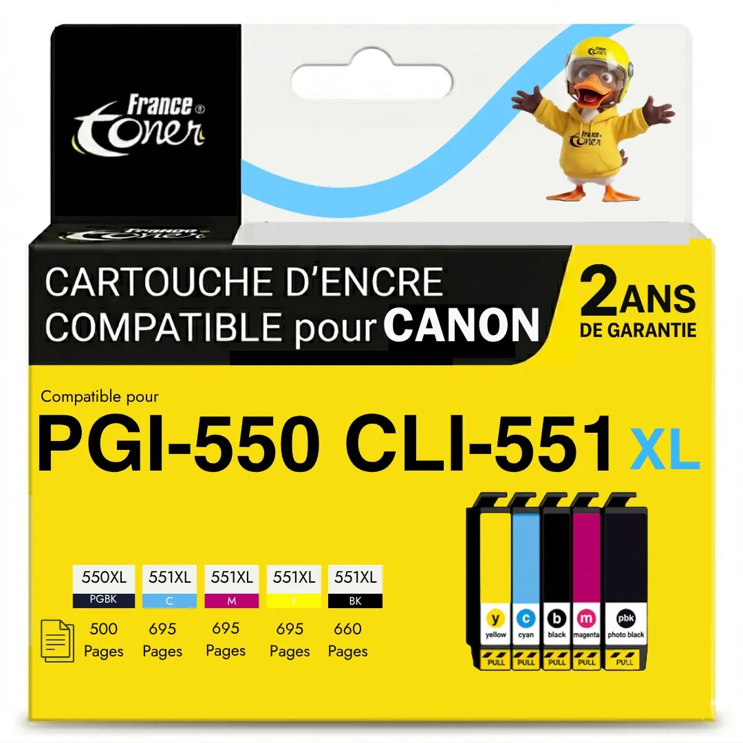 Pack de 5 cartouches d'encre FranceToner équiva...