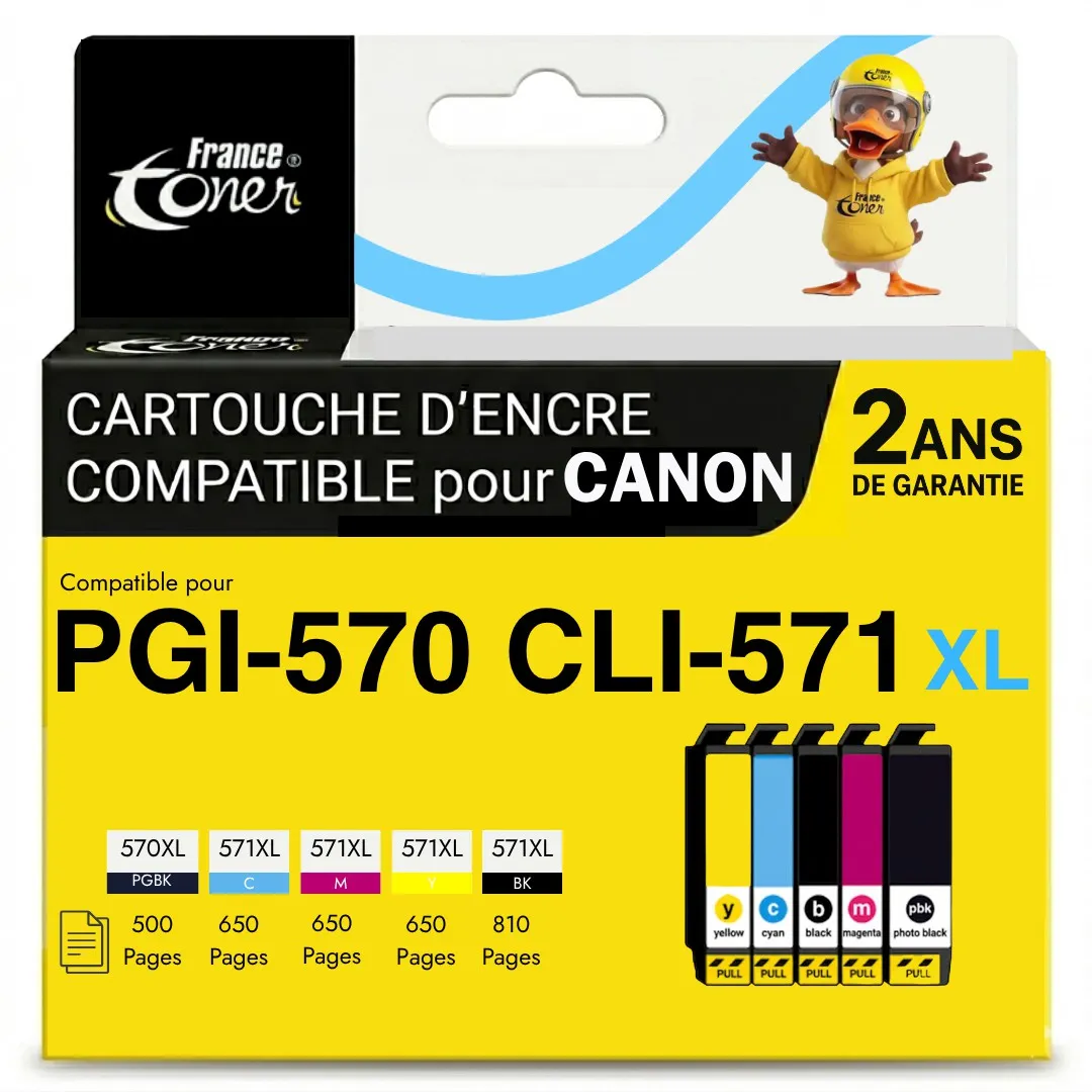 Pack de 5 cartouches d'encre FranceToner équiva...