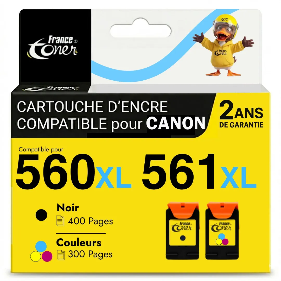 Pack de 2 cartouches d'encre FranceToner équivalent à CANON PG560XL-CL561XL (3712C004) - 4 COULEURS - Format XL