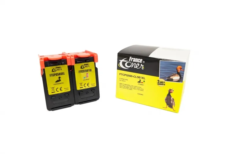 Pack de 2 cartouches d'encre FranceToner équivalent à CANON PG560XL-CL561XL (3712C004) - 4 COULEURS - Format XL