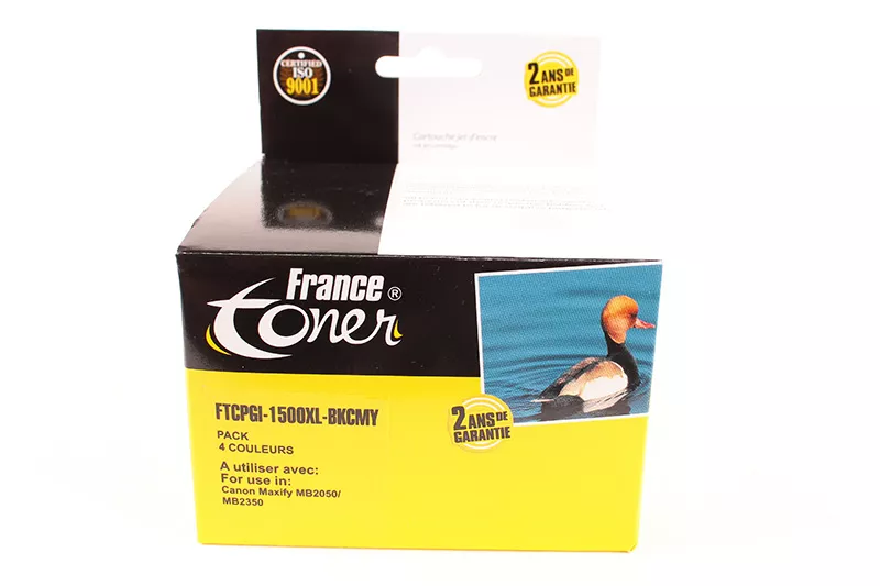 Pack de 4 cartouches d'encre FranceToner équivalent à CANON PGI-1500XL_BKCMY (9182B010) - 4 COULEURS - Format XL