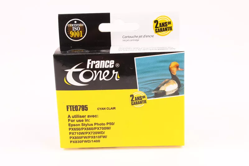 Cartouche d'encre FranceToner équivalent à EPSON T0795 Série Chouette (C13T079540) - CYAN CLAIR - Format Standard