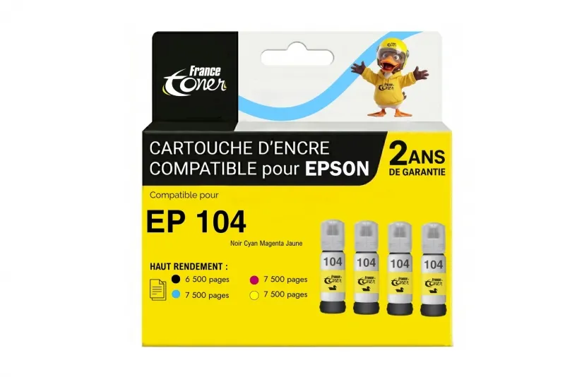 Recharge Encre FranceToner équivalent à EPSON EP104 (C13T00P640) - 4 COULEURS - Format Standard