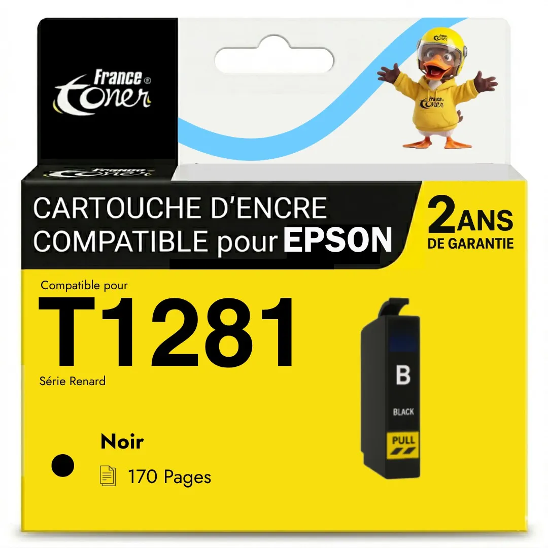 Cartouche d'encre FranceToner équivalent à EPSON T1281 Série Renard (C13T12814012) - NOIR - Format Standard