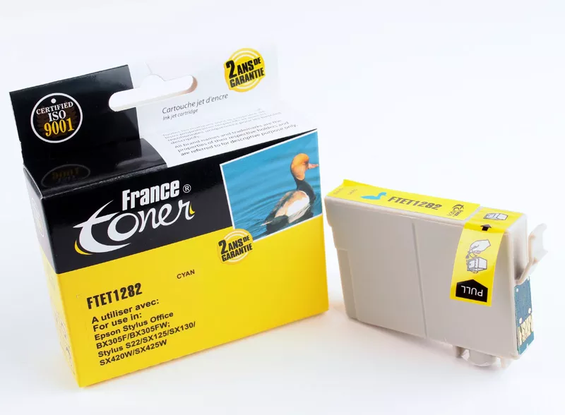 Cartouche d'encre FranceToner équivalent à EPSON T1282 Série Renard (C13T12824012) - CYAN (bleu) - Format Standard
