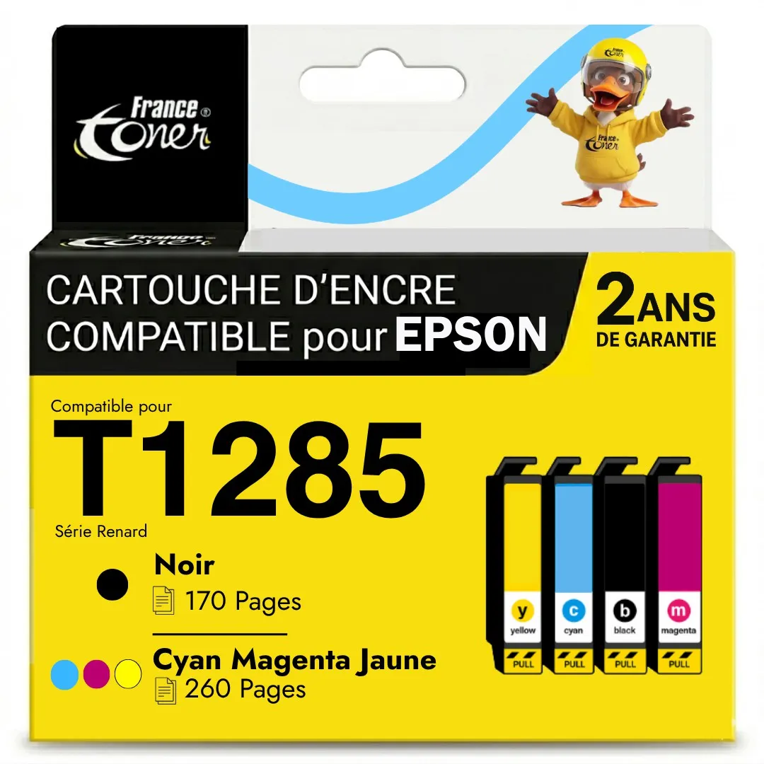 Pack de 4 cartouches d'encre FranceToner équivalent à EPSON T1285 Série Renard (C13T12854012) - 4 COULEURS - Format Standard