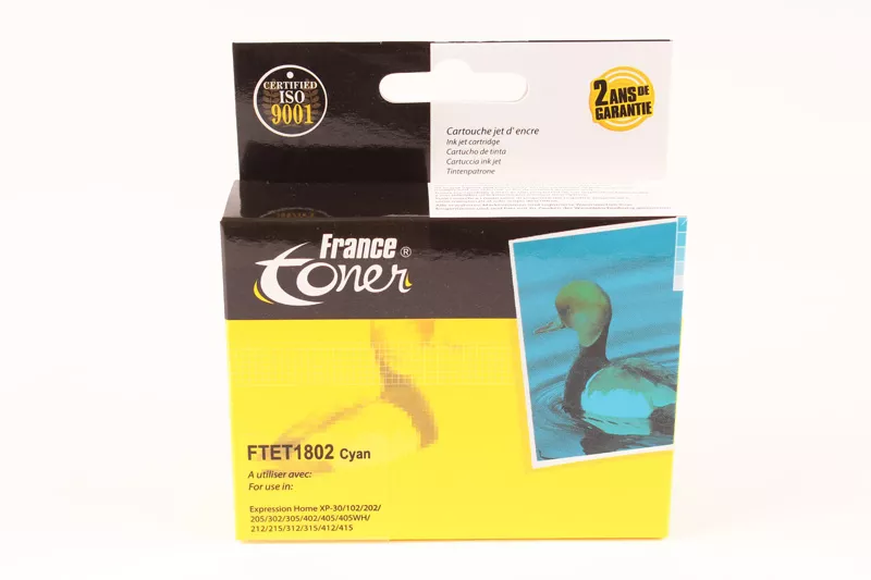 Cartouche d'encre FranceToner équivalent à EPSON 18 Série Pâquerette (C13T18024012) - CYAN (bleu) - Format Standard