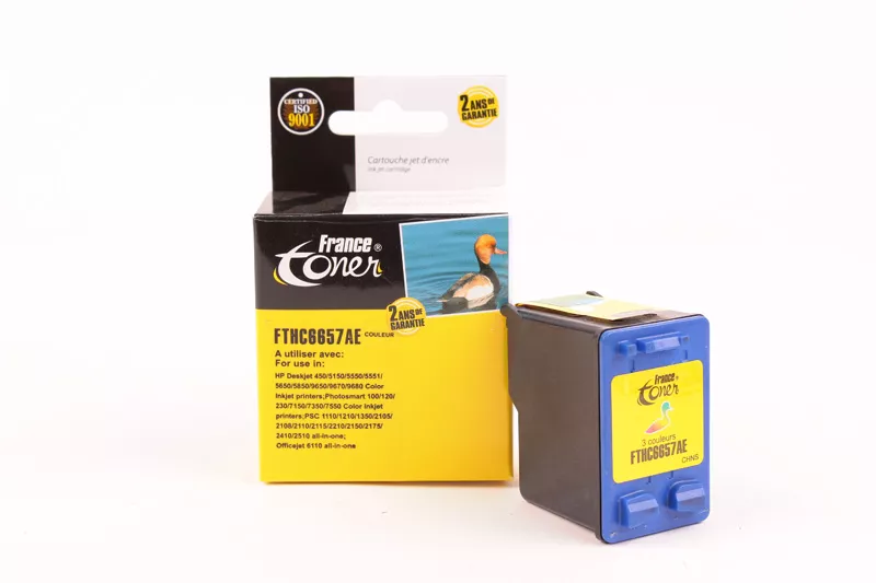 Cartouche d'encre FranceToner équivalent à HP 57 (C6657AE) - 3 COULEURS - Format Standard