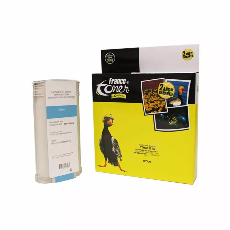 Cartouche d'encre FranceToner équivalent à HP 72 (C9371A) - CYAN (bleu) - Format Standard