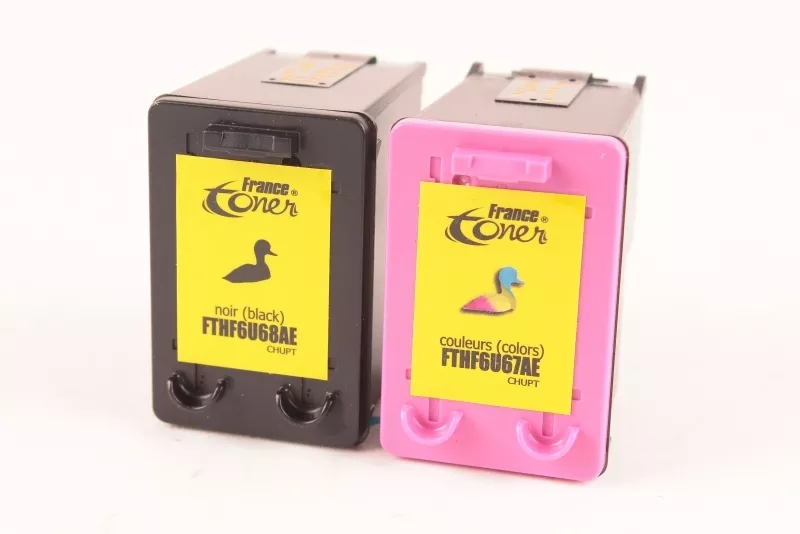 Pack de 2 cartouches d'encre FranceToner équivalent à HP 302XL (F6U68AE_F6U67AE) - 4 COULEURS - Format XL