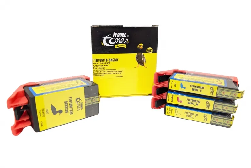 Pack de 4 cartouches d'encre FranceToner équivalent à HP 903XL (T6M15-BKCMY) - 4 COULEURS - Format XL