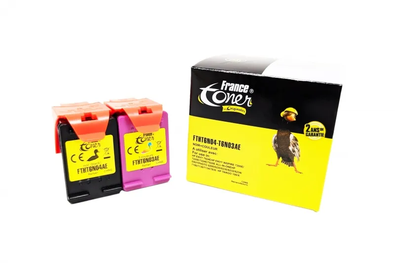 Pack de 2 cartouches d'encre FranceToner équivalent à HP 303XL (T6N04AE-T6N03AE) - 4 COULEURS - Format XL