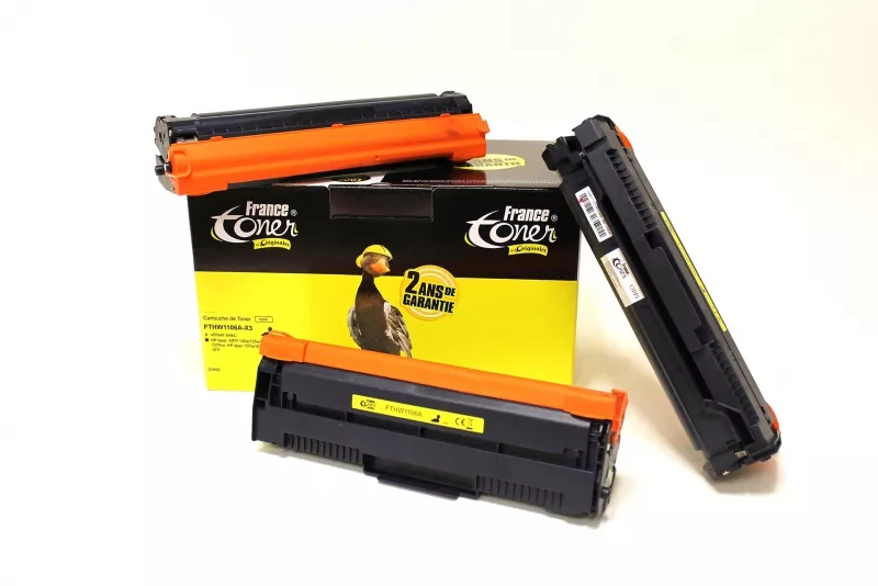 Pack de 3 toners FranceToner équivalent à HP 106A (W1106A-X3) - NOIR - Format Standard