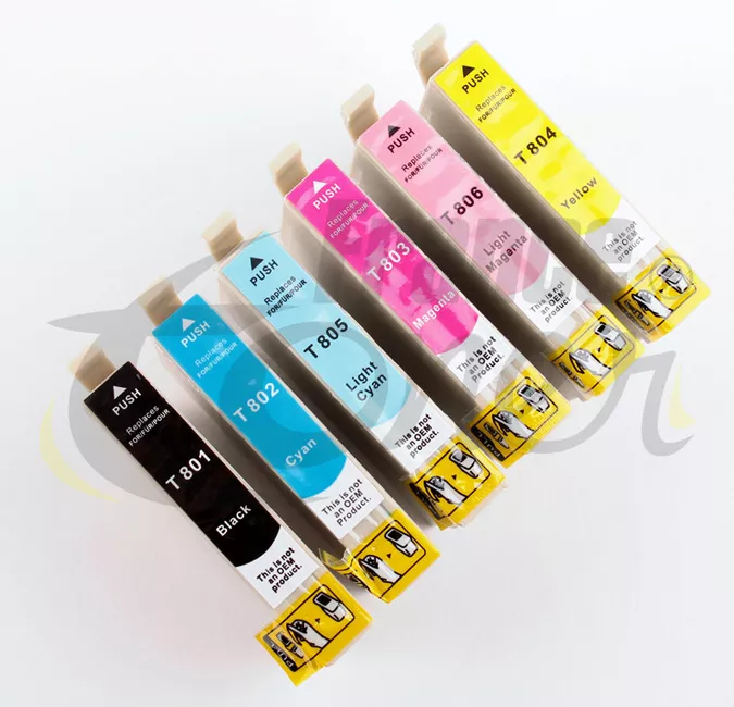 Pack de 6 cartouches d'encre générique équivalent à EPSON T0807 Série Colibri (C13T08074011) - 6 COULEURS - Format Standard