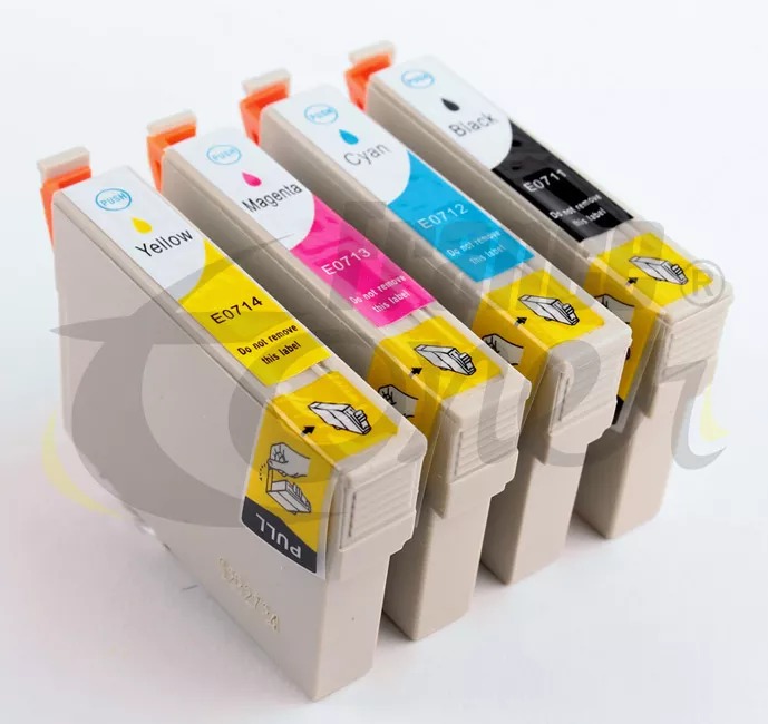 Cartouche encre Epson T0715 - Lot de 4 cartouches compatibles + 1 noire  OFFERTE. Remplace la série Epson Guépard